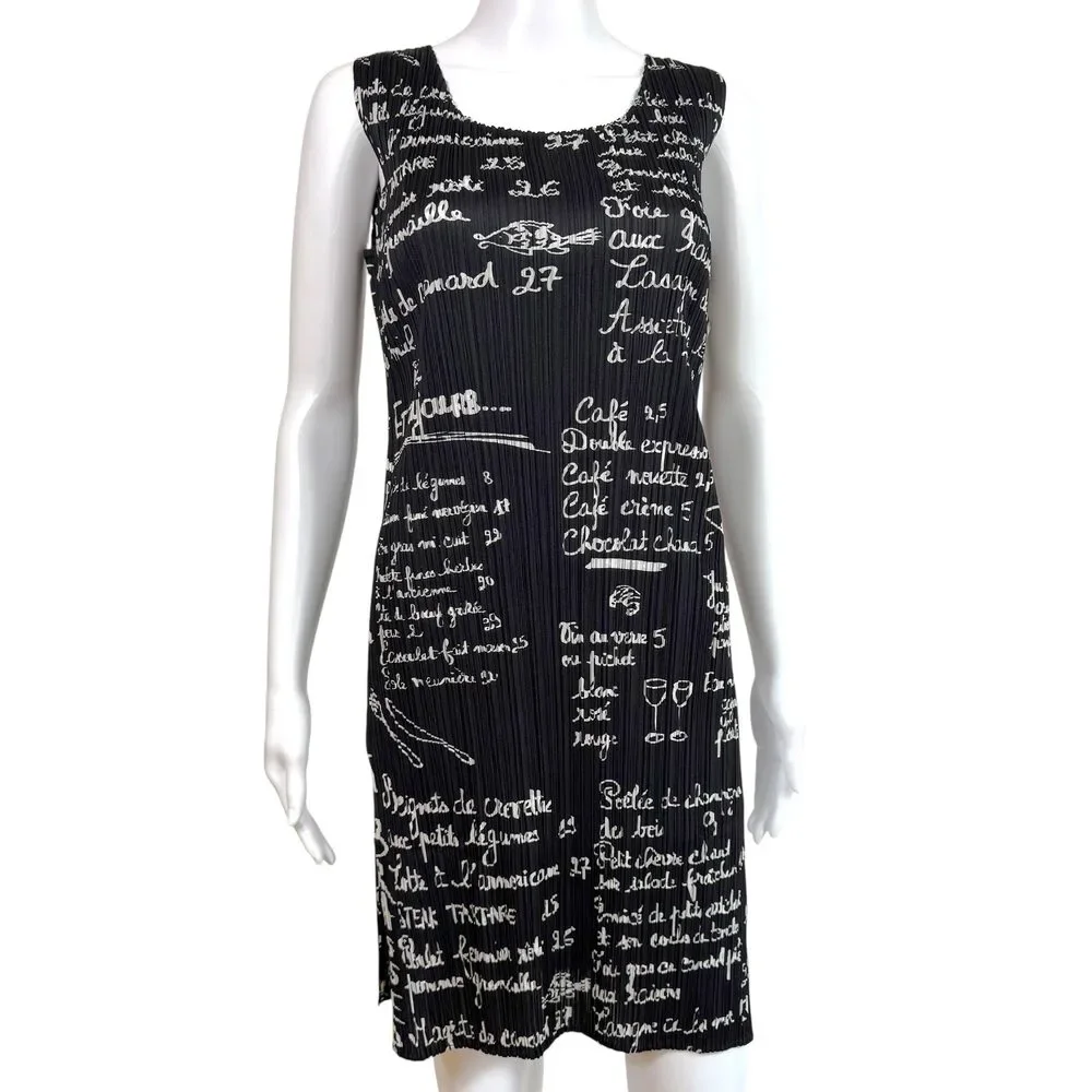 Issey Miyake Pleats Please Black & White Cafe Chalkboard Menu Printed Pleated S